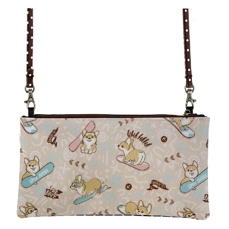 Premium Fashion Pink Snow Corgi Rectangular Crossbody