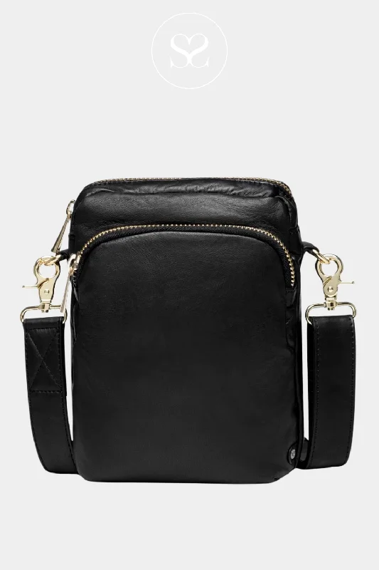 Bags For Outdoor Adventures DEPECHE 15092 BLACK LEATHER - GOLD HARDWEAR - CROSSBODY PHONE BAG