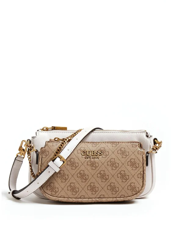 Vintage Bags For Retro And Classic Fashion Lovers Guess Mika Mini Double Pouched 4G Bag, Brown