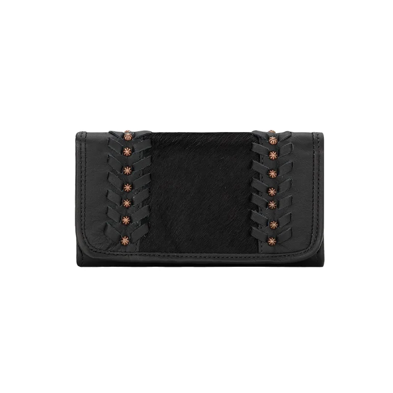 Black Friday Deals On Stylish Handbags American West Womens Cow Town Black Hair-On Leather Trifold Wallet
