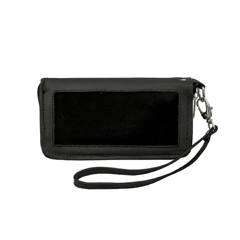 Discounted Designer Bags On Sale American West Womens Cow Town Black Hair-On Leather Zip Around Wallet