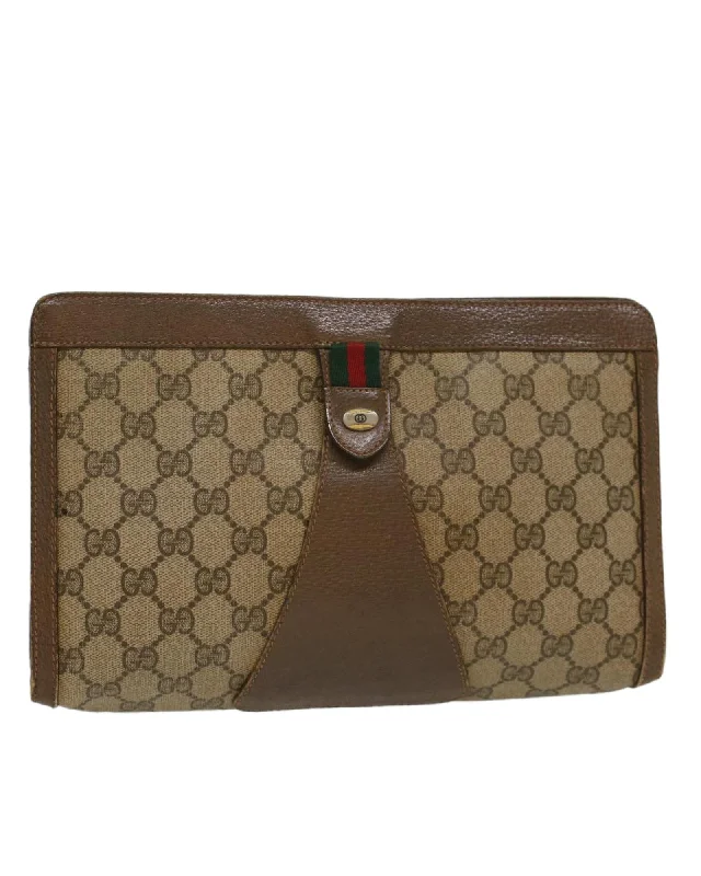 Party Bags For New Year's Eve And Special Occasions GG Canvas Web Sherry Line Clutch Bag - Beige/Red