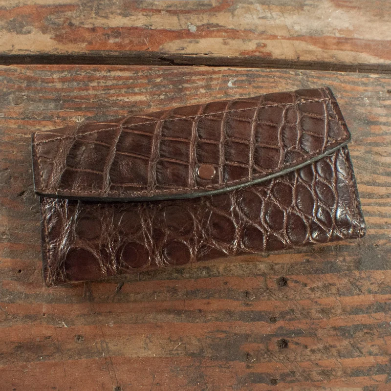 Minimalist Leather Bag For Modern Aesthetics Alligator Brown Clutch