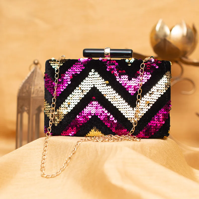 Inspired Bags For Luxury Fashion Lovers Artklim Zig-Zag Fushia & Rose Gold Sequins Party Clutch