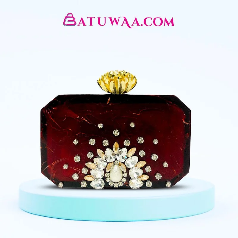 Handbag For Women Crimson Radiance Gemstone Maroon Clutch