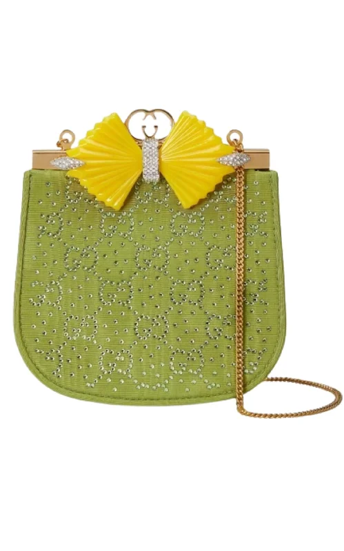 Sleek And Seasonal Sale Bags GG Moire Fabric Handbag with Bow and Crystals