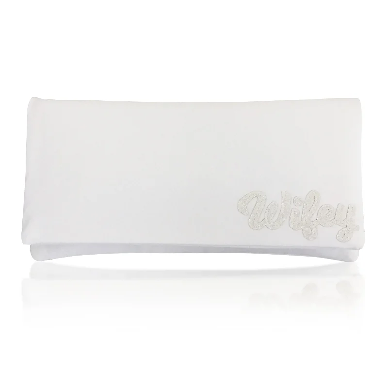 Glamorous Bags For Evening Events And Parties Ivory satin WIFEY bridal wedding clutch handbag
