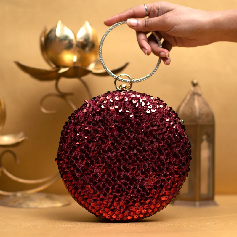 Trendy Festival Bags With Limited-Time Offers Red Sequins Embroidery Round Clutch