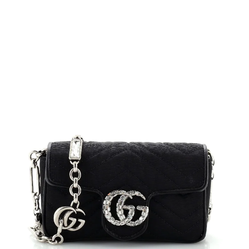 Lightweight And Functional Bags For Travel And Work Crystal GG Marmont Flap Belt Bag Matelasse Fabric