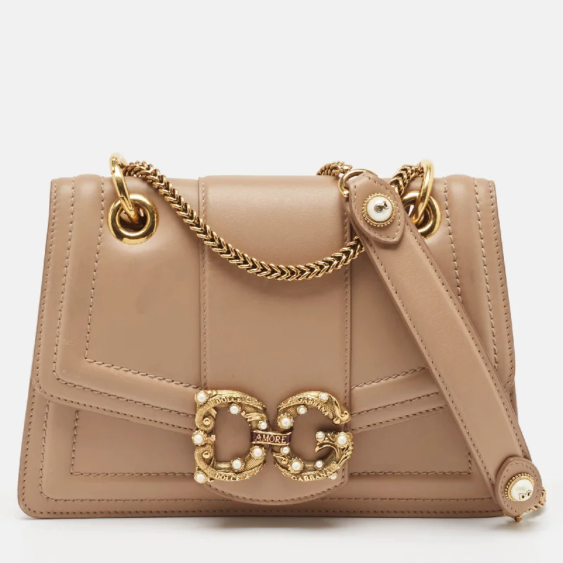 Bags With Discounts Dolce & Gabbana Beige Leather Dg Amore Shoulder Bag..