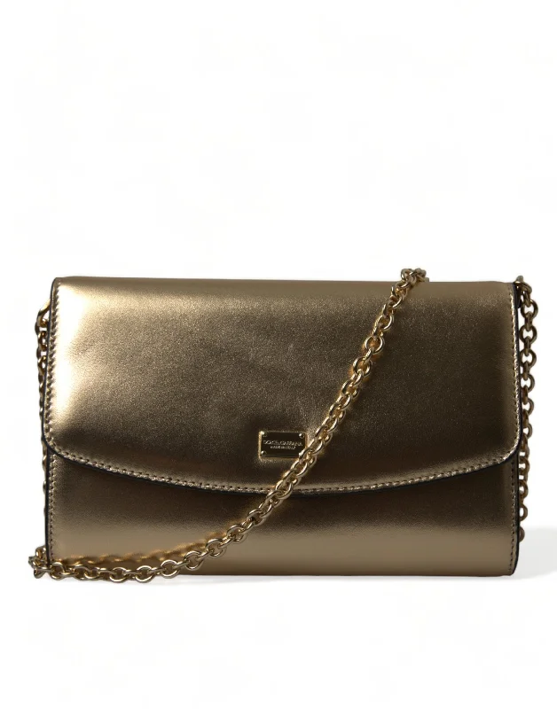 Evening Events Dolce & Gabbana Elegant Metallic  Leather Crossbody Women's Purse