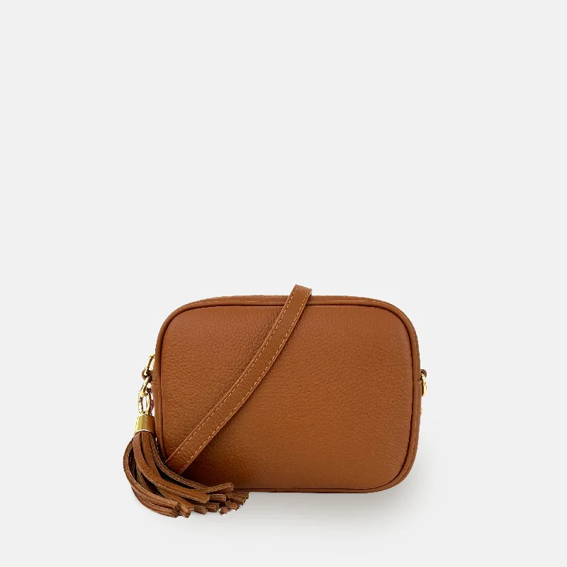 Bags With Tsa-Approved Features Tan Leather Crossbody Bag